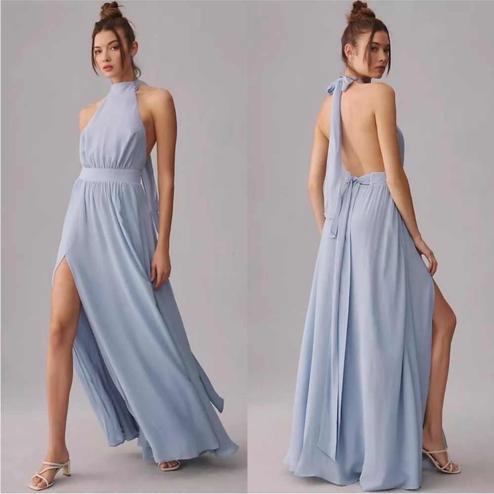 Reformation sz 4 Andee Dress mineral blue gown maxi halter NEW